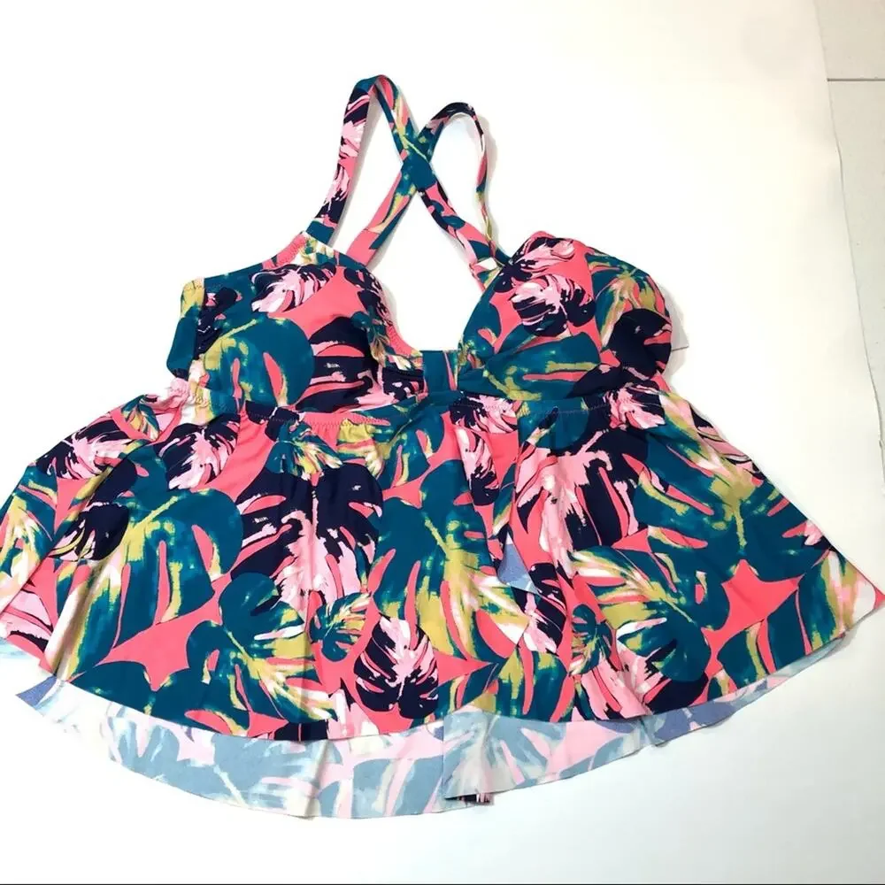 Raisins floral Criss-Cross Tankini Swim Top 18w
